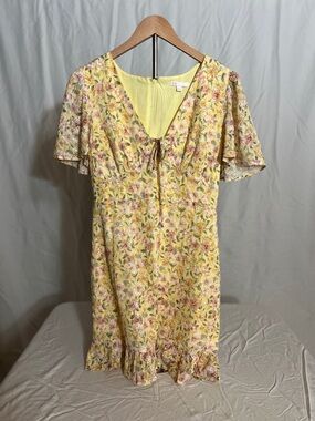 Gianni Bini Yellow Floral Tie-Front Mini Dress